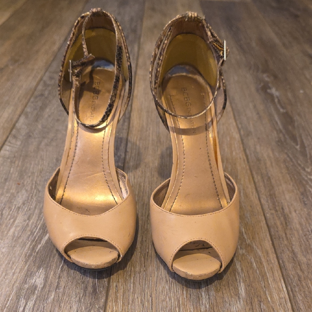 BCBGeneration Nude Peep-Toe Heels